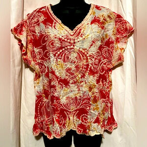 Solitaire‎ Women's Sz L Short Sleeve Embroidered Top